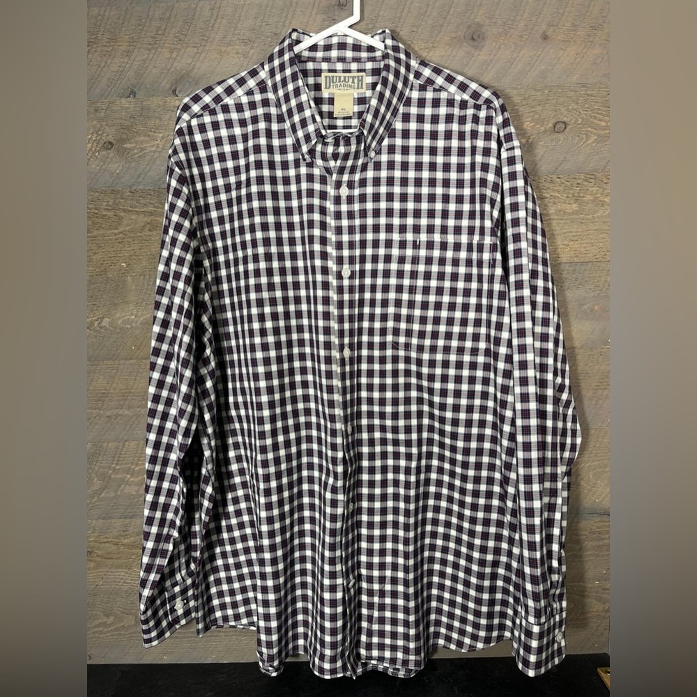 Duluth Trading Co. Navy and White Plaid Shirt